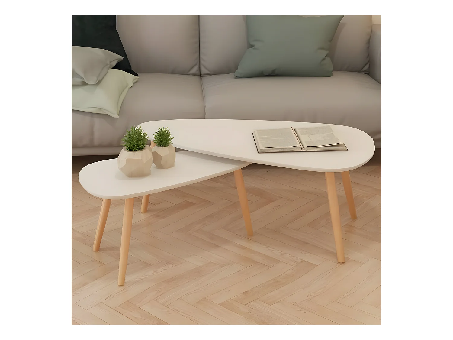 Ensemble de tables basses 2 pcs Bois de pin massif Blanc OFR56644 BonneVie Meuble