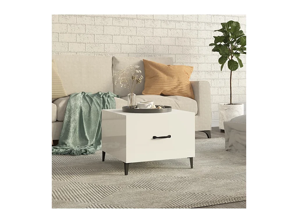 Table basse avec pieds en métal Blanc brillant 50x50x40 cm OFR84444 BonneVie Meuble