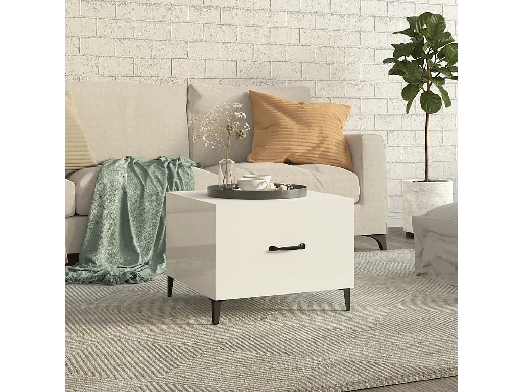 Table basse avec pieds en métal Blanc brillant 50x50x40 cm OFR84444 BonneVie Meuble