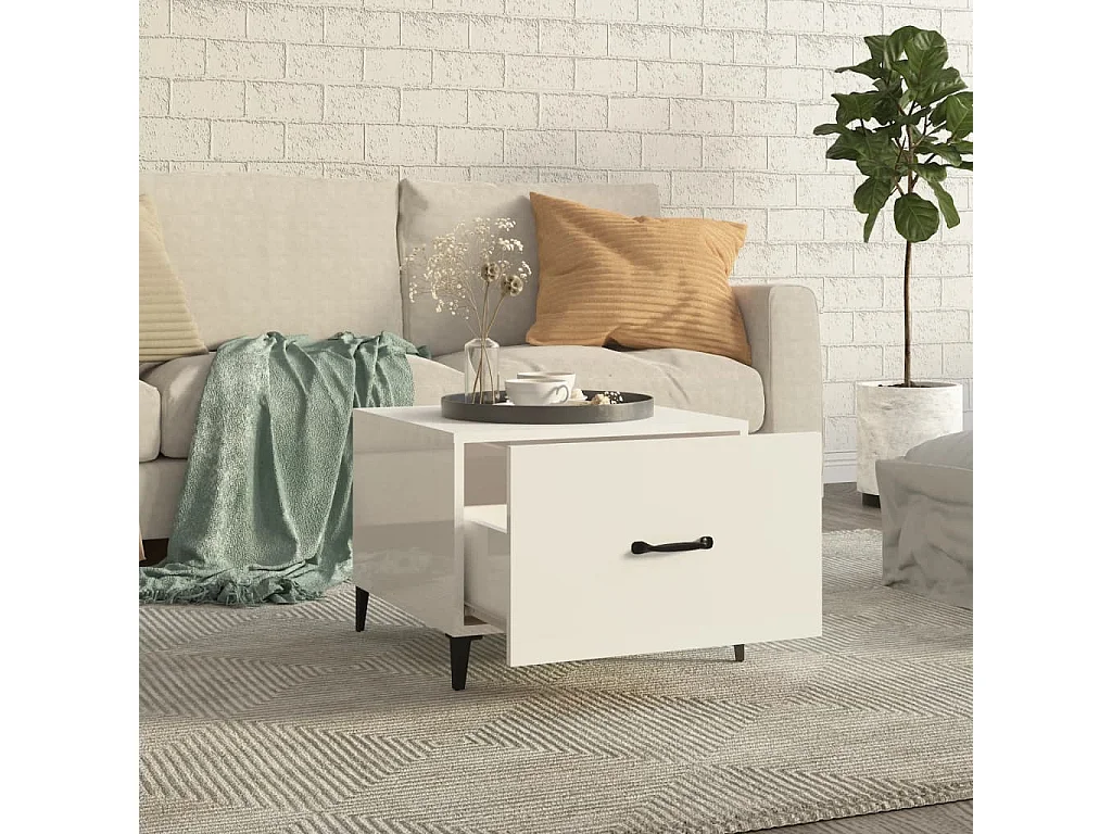 Table basse avec pieds en métal Blanc brillant 50x50x40 cm OFR84444 BonneVie Meuble