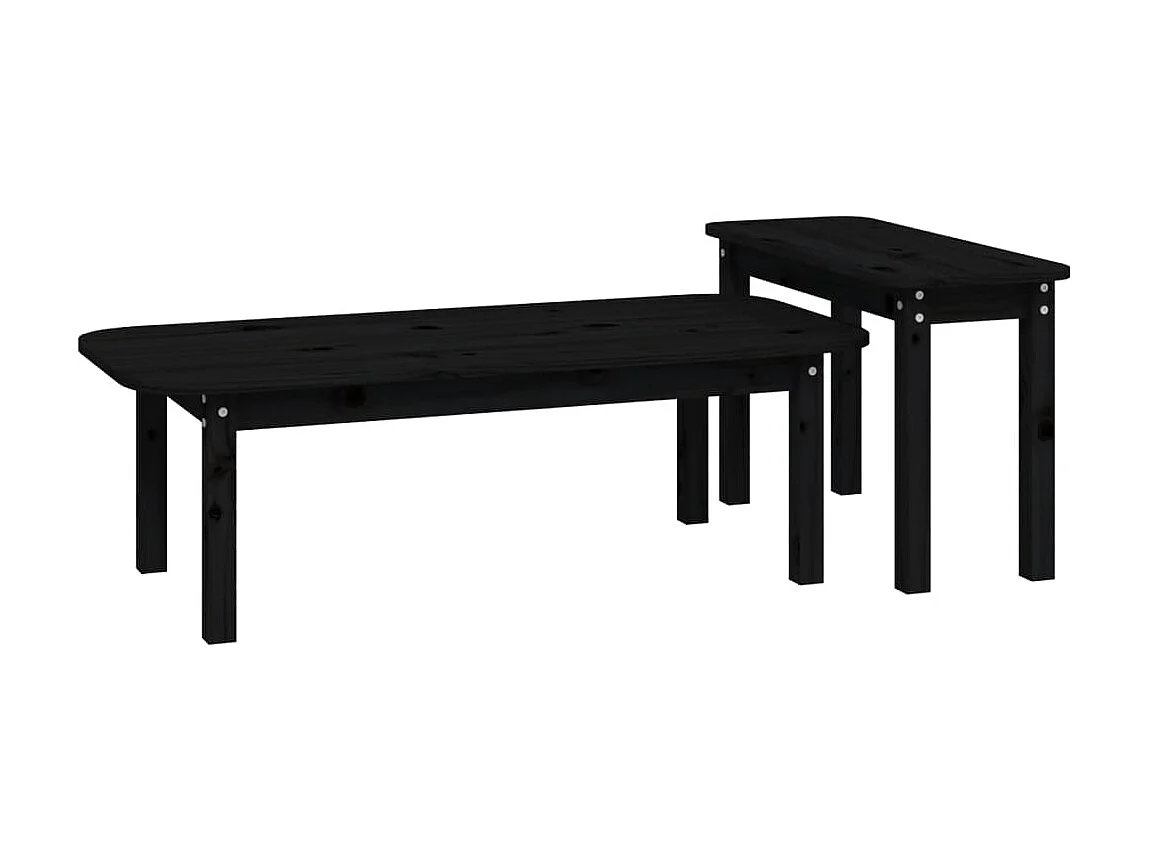 2 pcs conjunto de mesas de centro pinho maciço preto PT782113