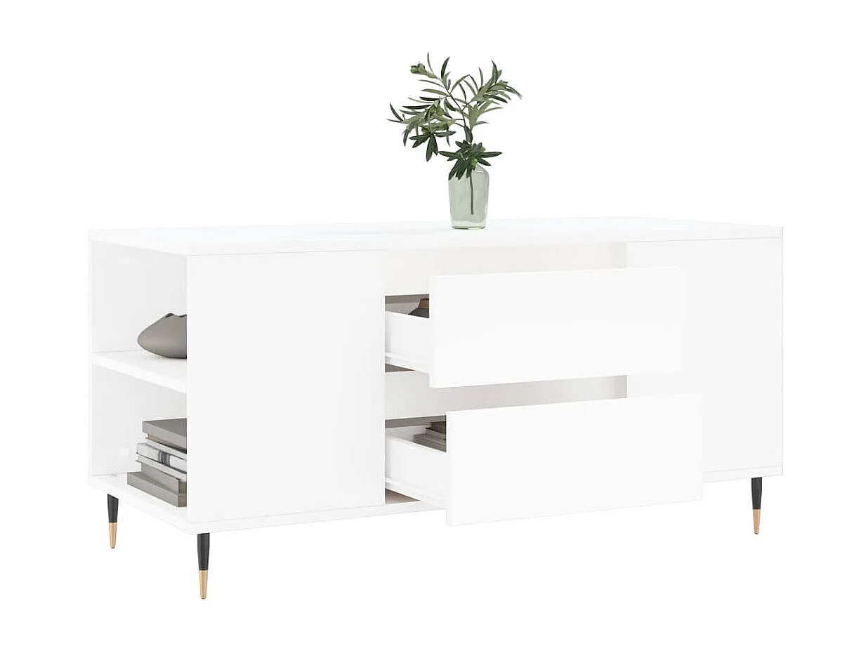 Table basse blanc 102x44,5x50 cm bois d'ingénierie OFR92464 BonneVie Meuble