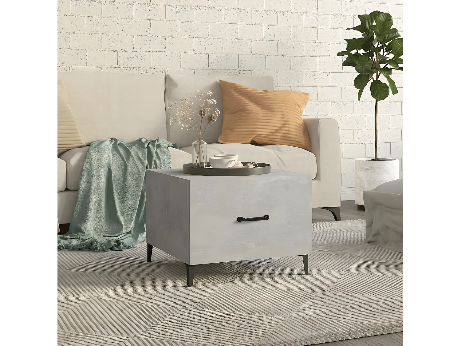 Mesa de centro com pernas de metal 50x50x40 cm cinzento-cimento PT694565