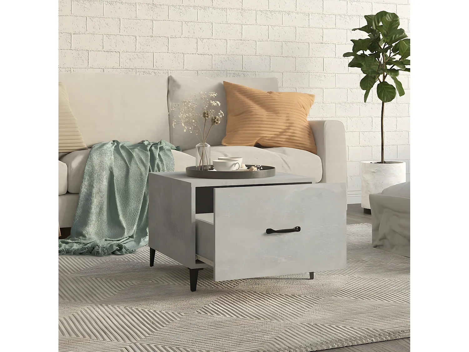 Mesa de centro com pernas de metal 50x50x40 cm cinzento-cimento PT694565