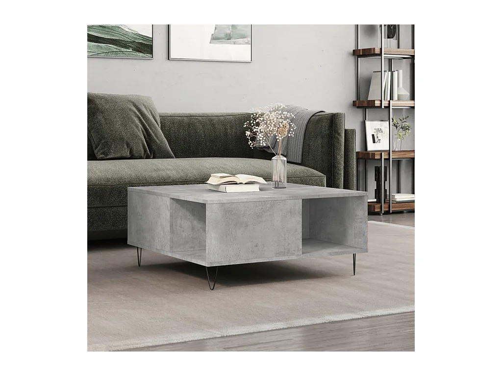 Table basse gris béton 80x80x36,5 cm bois d'ingénierie OFR42474 BonneVie Meuble