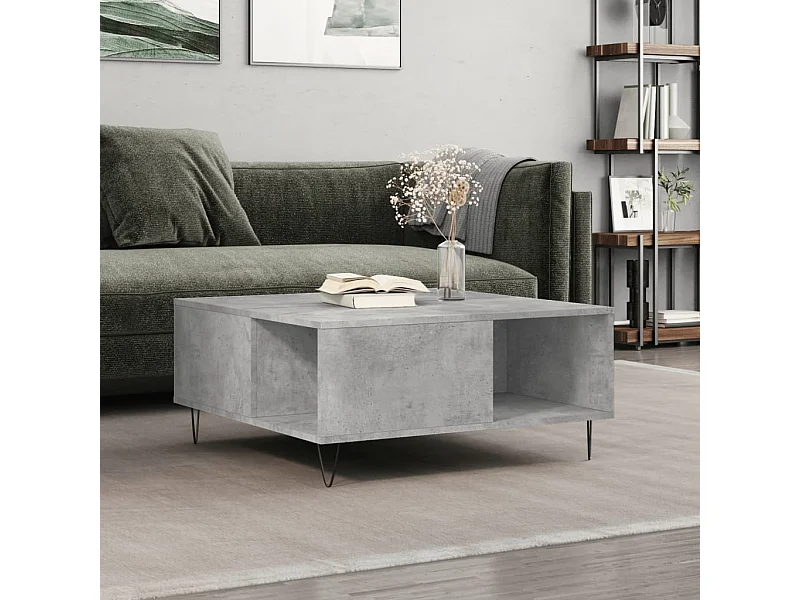 Table basse gris béton 80x80x36,5 cm bois d'ingénierie OFR42474 BonneVie Meuble