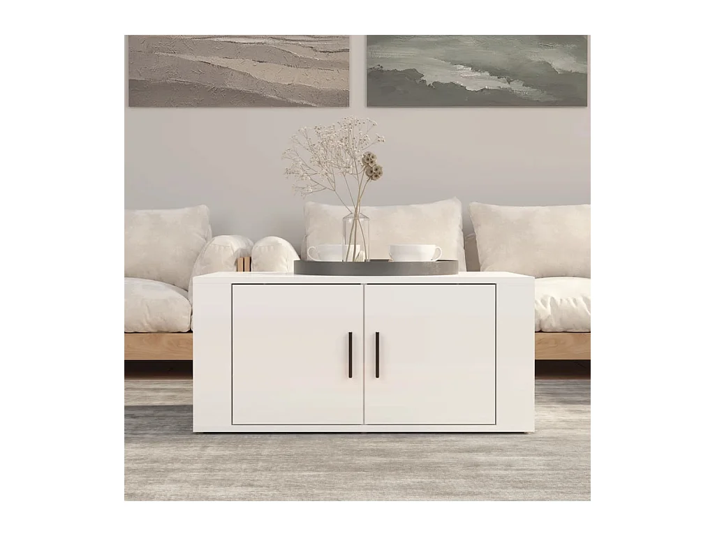 Table basse Blanc brillant 80x50x36 cm Bois d'ingénierie OFR69594 BonneVie Meuble