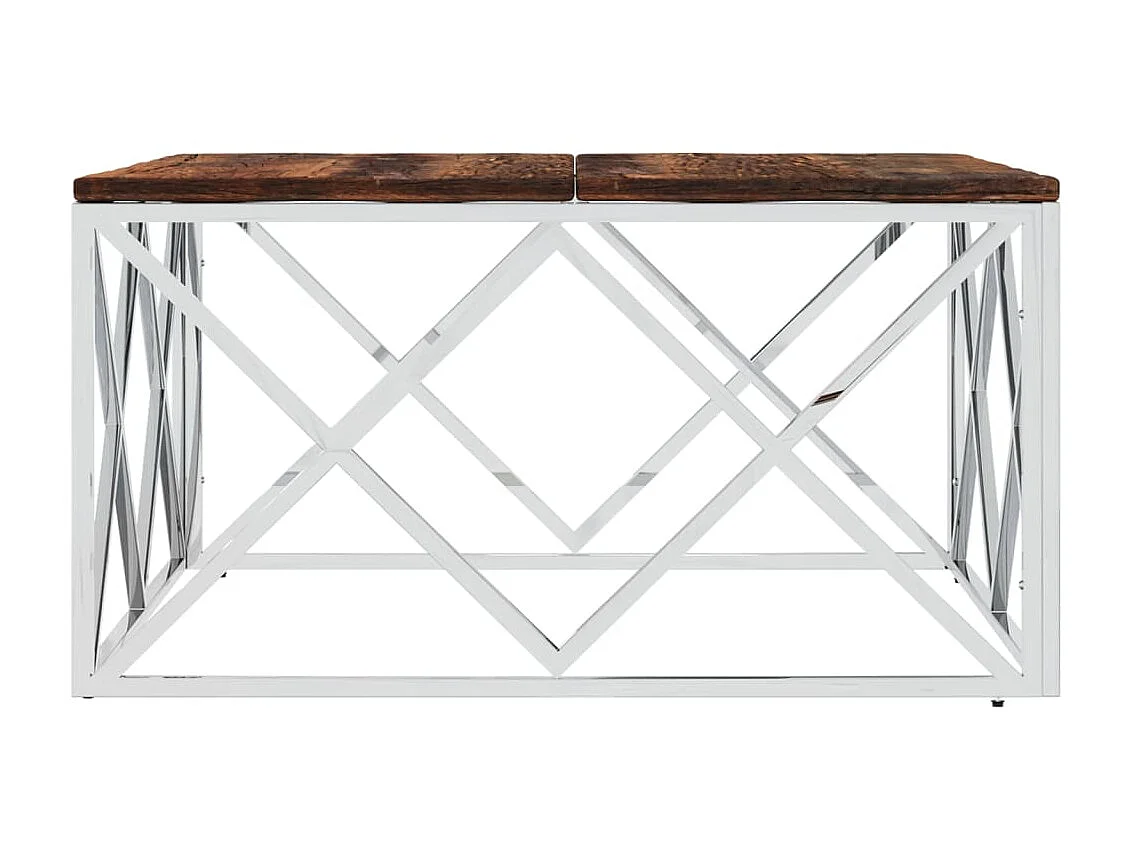 Table basse acier inoxydable et bois massif de récupération OFR64541 BonneVie Meuble