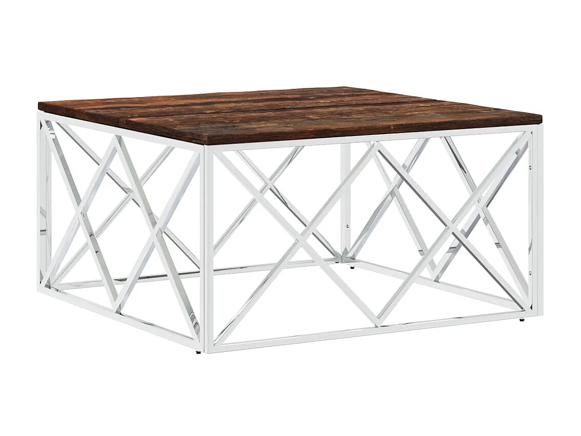 Salontafel roestvrij staal en massief hergebruikt hout NL531061