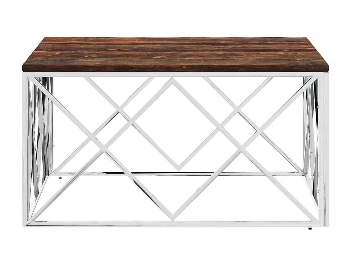 Salontafel roestvrij staal en massief hergebruikt hout NL531061