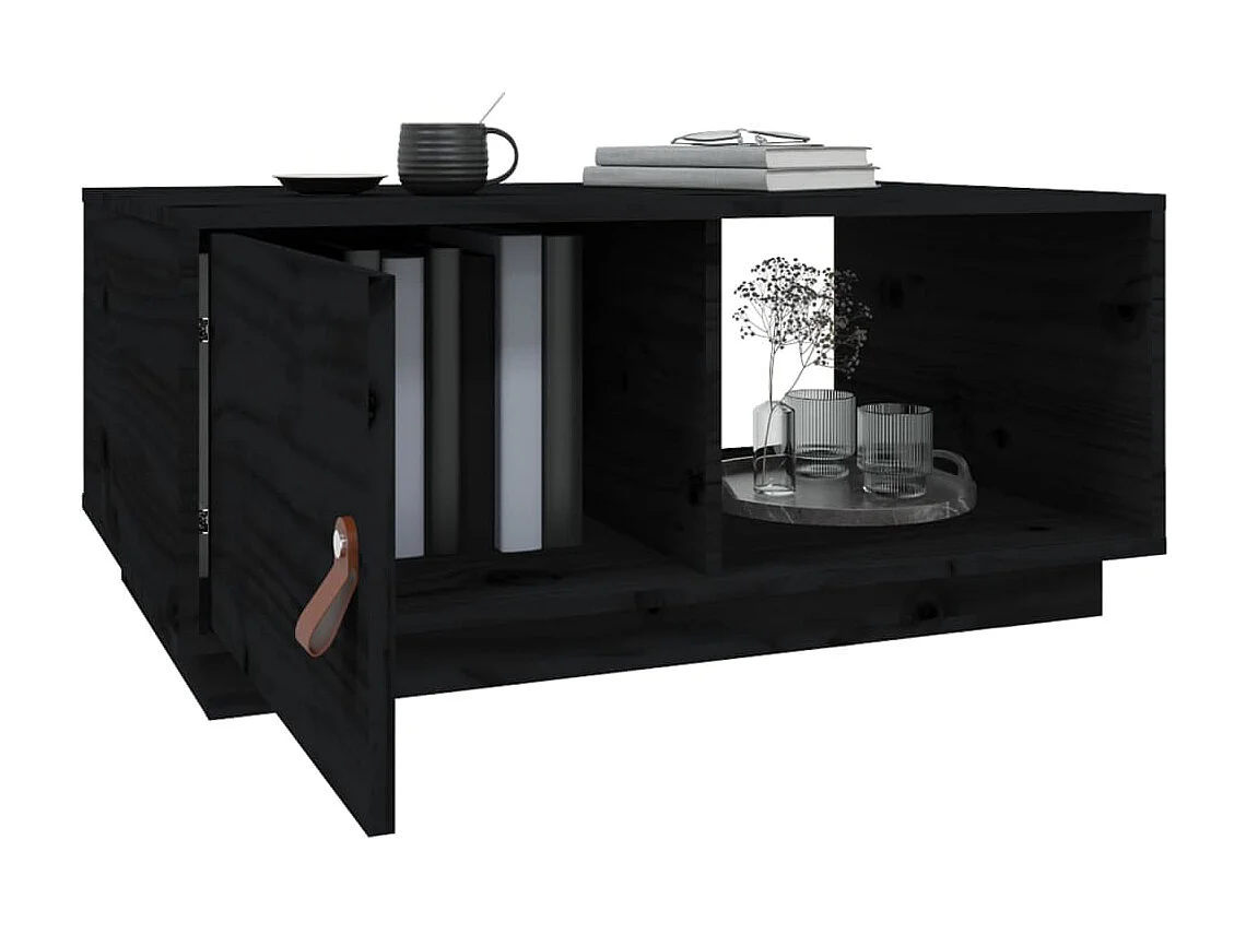 Mesa de centro 80x80x35,5 cm madeira de pinho maciça preto PT151176