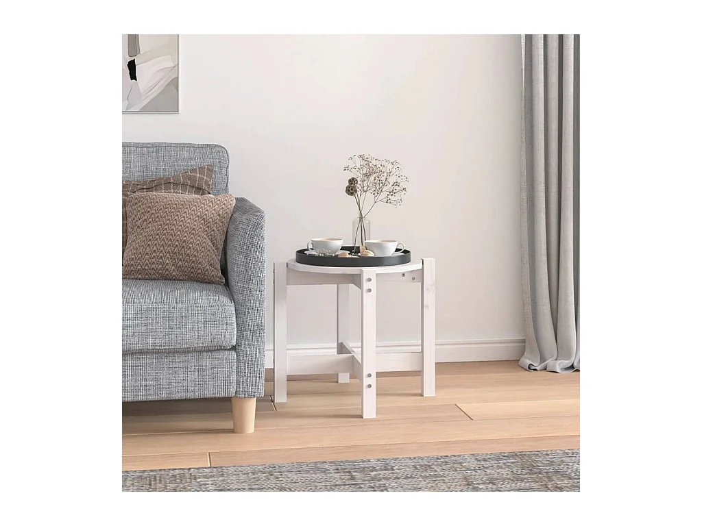Table basse Blanc Ø 52,5x45 cm Bois massif de pin OFR99762 BonneVie Meuble