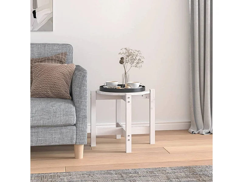 Mesa de centro de madera maciza de pino blanco Ø52,5x45 cm ES82593