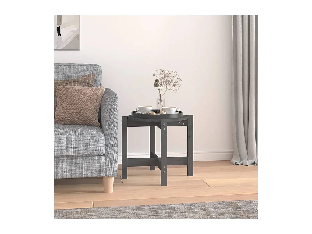 Table basse Gris Ø 52,5x45 cm Bois massif de pin OFR25801 BonneVie Meuble
