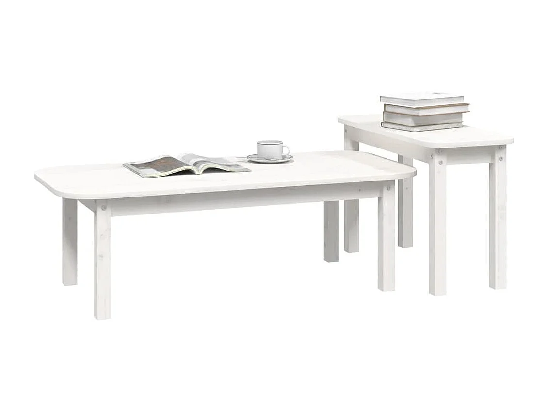 2 pcs conjunto de mesas de centro pinho maciço branco PT671027