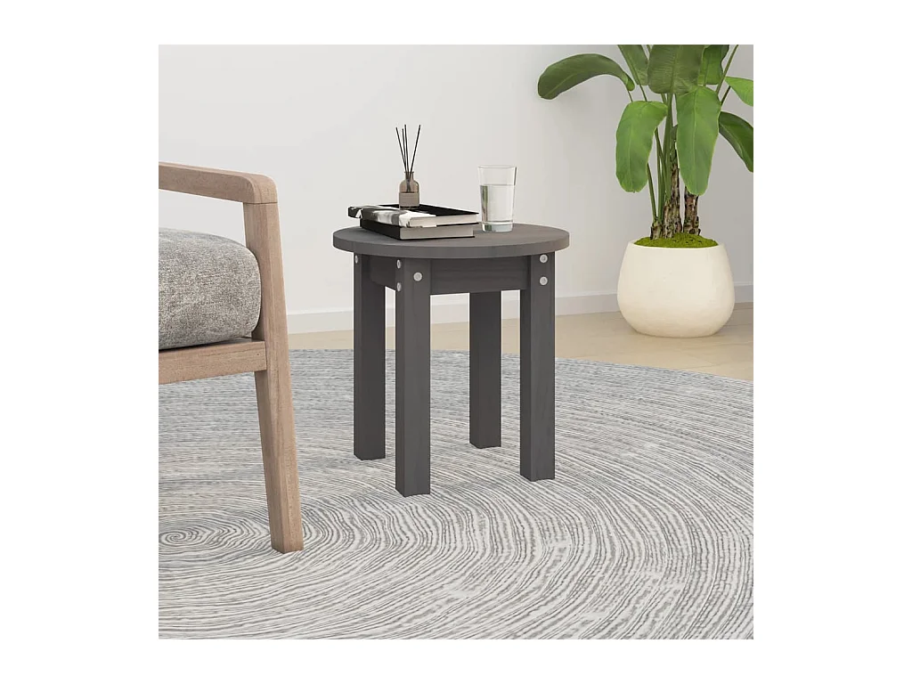 Table basse Gris Ø 35x35 cm Bois massif de pin OFR71358 BonneVie Meuble
