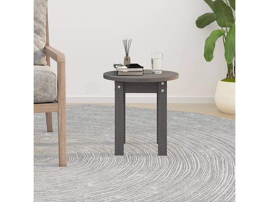 Mesa de centro de madera maciza de pino gris Ø35x35 cm ES92099