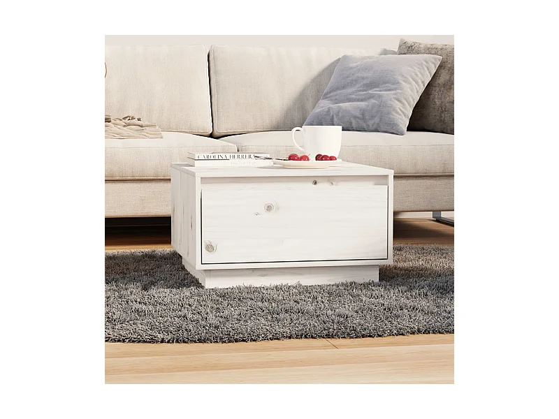 Mesa de centro de madera maciza de pino blanco 55x56x32 cm ES25763