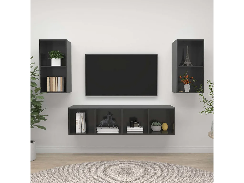 Armários de parede TV 4 pcs derivados madeira cinza brilhante PT322805