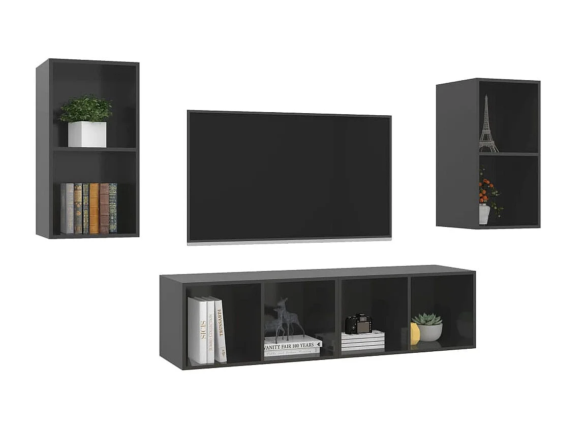 Armários de parede TV 4 pcs derivados madeira cinza brilhante PT322805