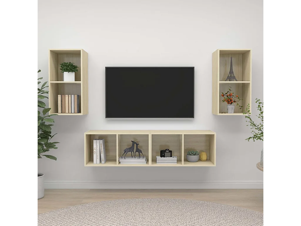 Armários de parede p/ TV 4pcs derivados madeira carvalho sonoma PT633595