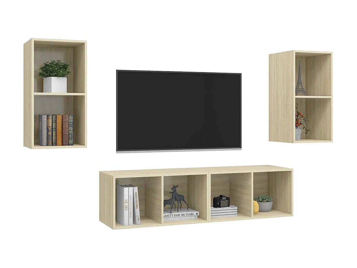 Armários de parede p/ TV 4pcs derivados madeira carvalho sonoma PT633595