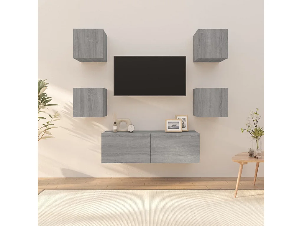 Juego de muebles de pared para TV contrachapado gris Sonoma ES12220