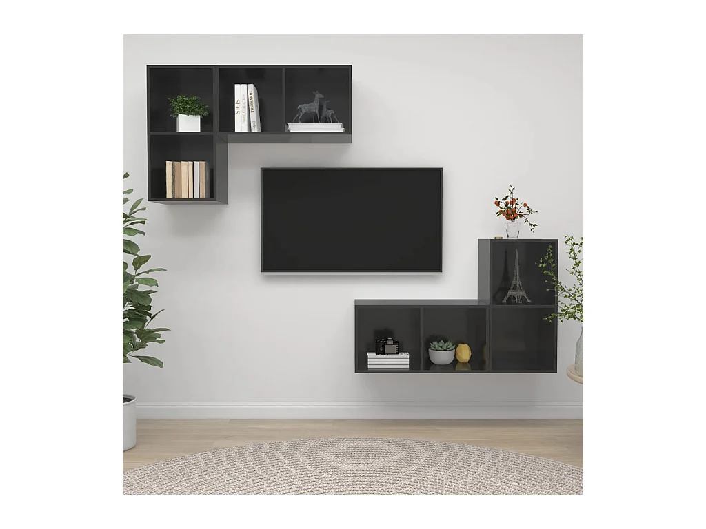 Tv-wandmeubelen 4 st bewerkt hout hoogglans grijs NL294677