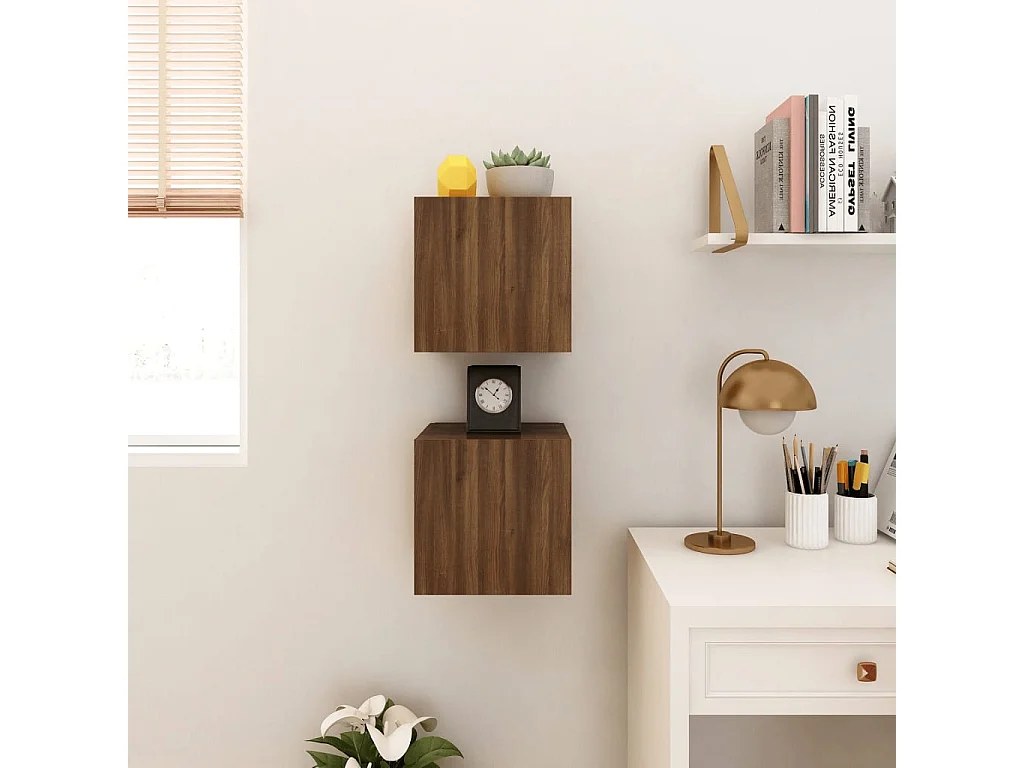 Muebles para TV de pared 2 uds roble marrón 30,5x30x30 cm ES67309