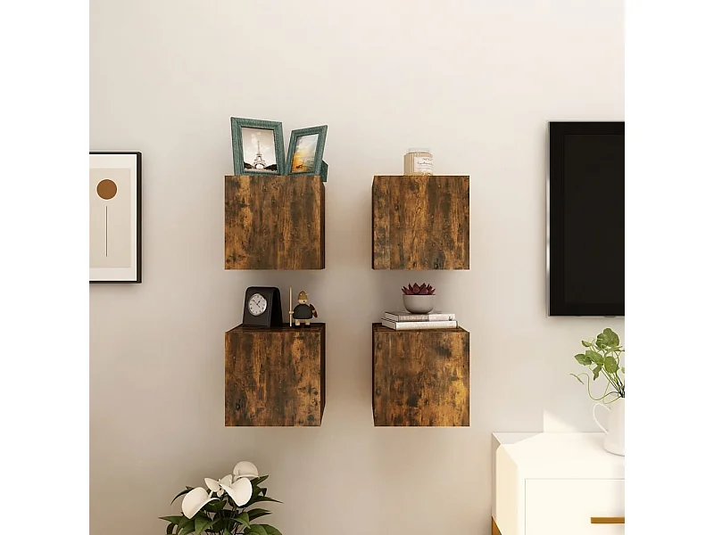 TV-Schränke,TV-Wandschränke 4 Stk. Räuchereiche 30,5x30x30 cm -gkd913273