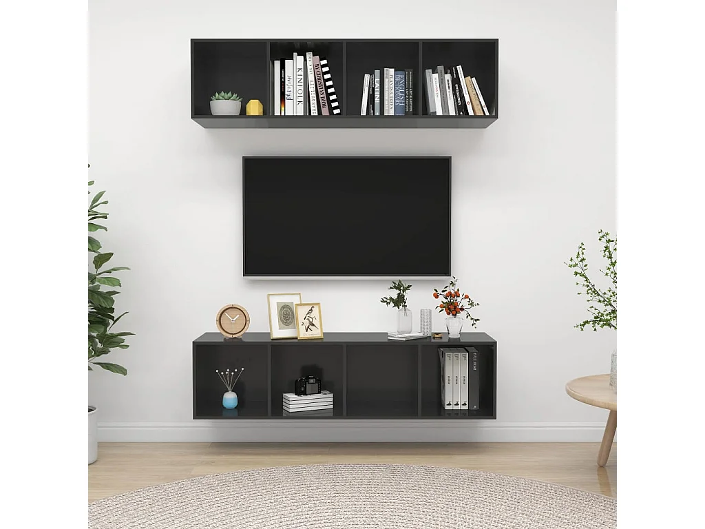 Tv-wandmeubelen 2 st bewerkt hout hoogglans grijs NL300555