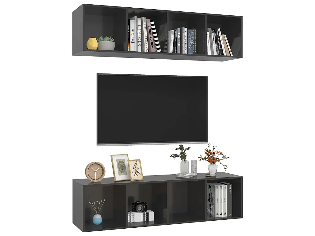 Tv-wandmeubelen 2 st bewerkt hout hoogglans grijs NL300555