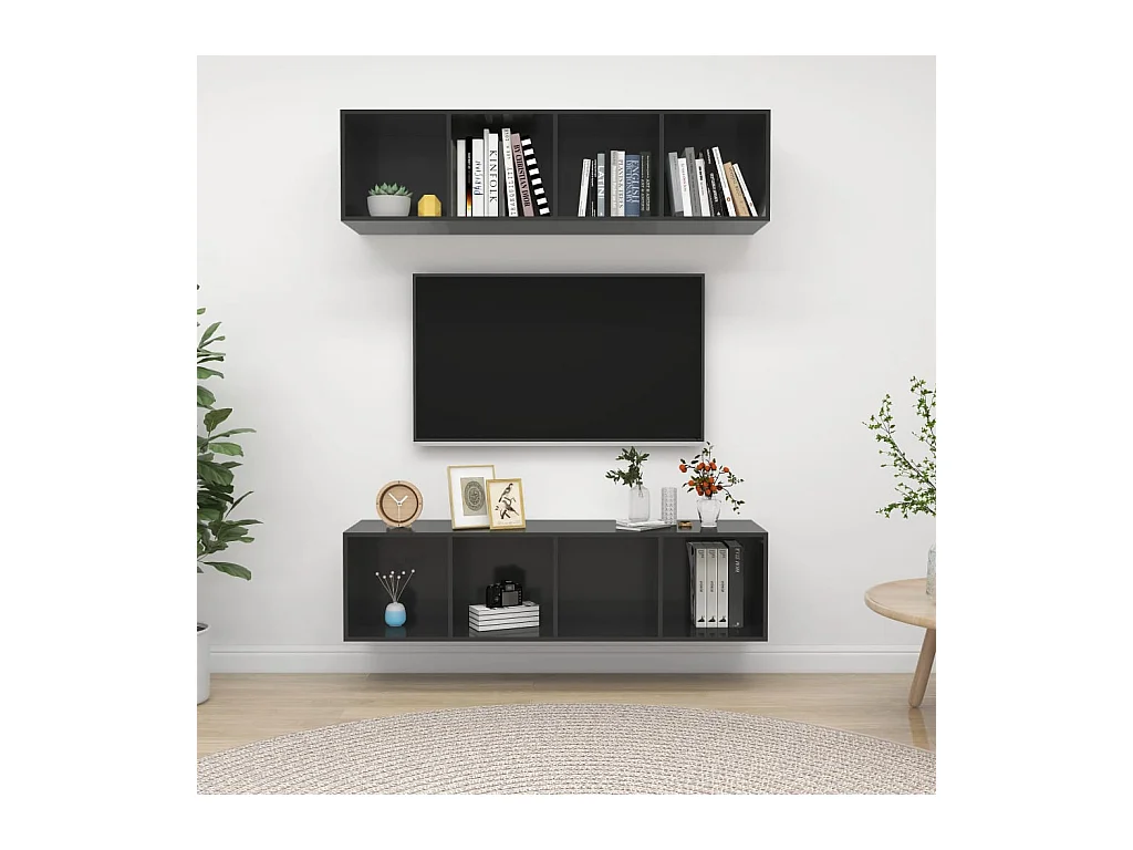 Tv-wandmeubelen 2 st bewerkt hout hoogglans grijs NL300555