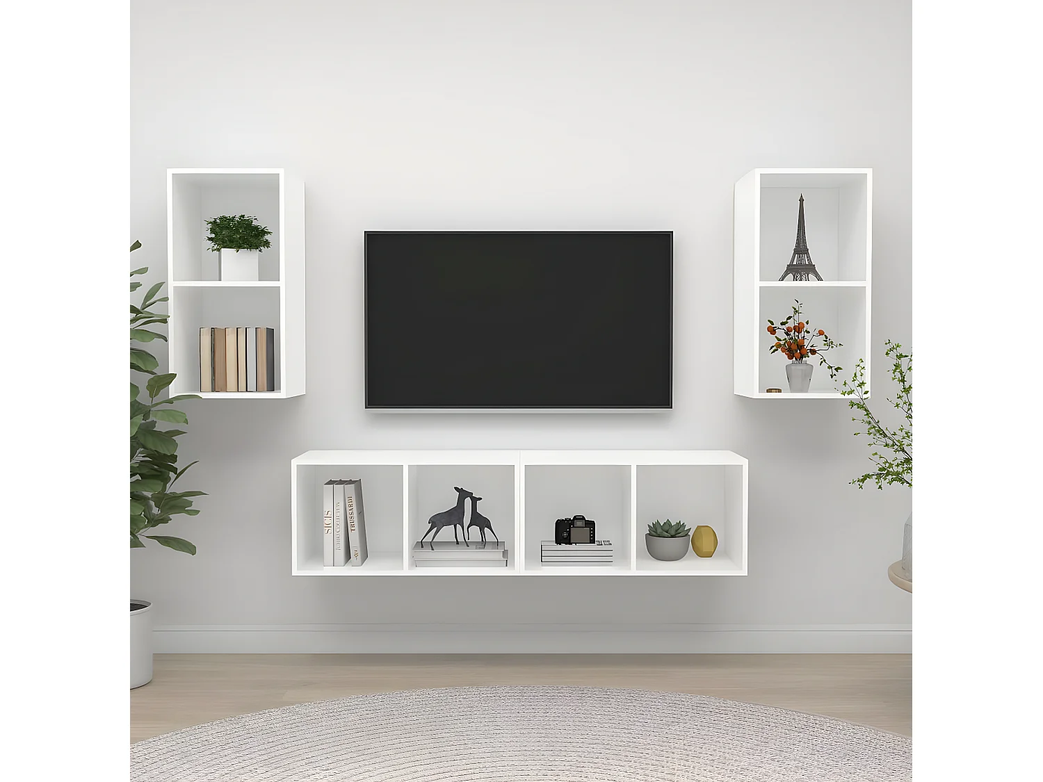 4 pcs Meubles TV suspendus Blanc Aggloméré LWW20877