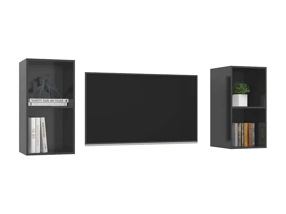 Tv-wandmeubelen 2 st bewerkt hout hoogglans grijs NL127732