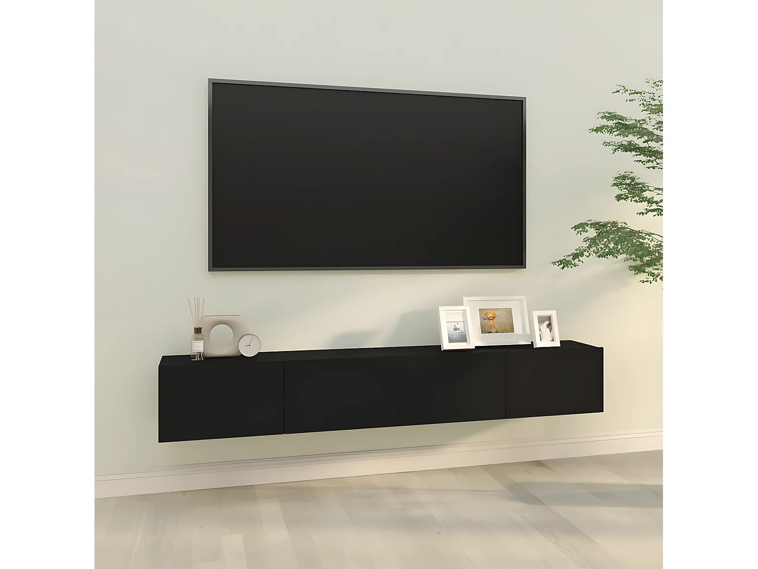 Móveis de TV p/ parede 2pcs 100x30x30cm derivados madeira preto PT976522