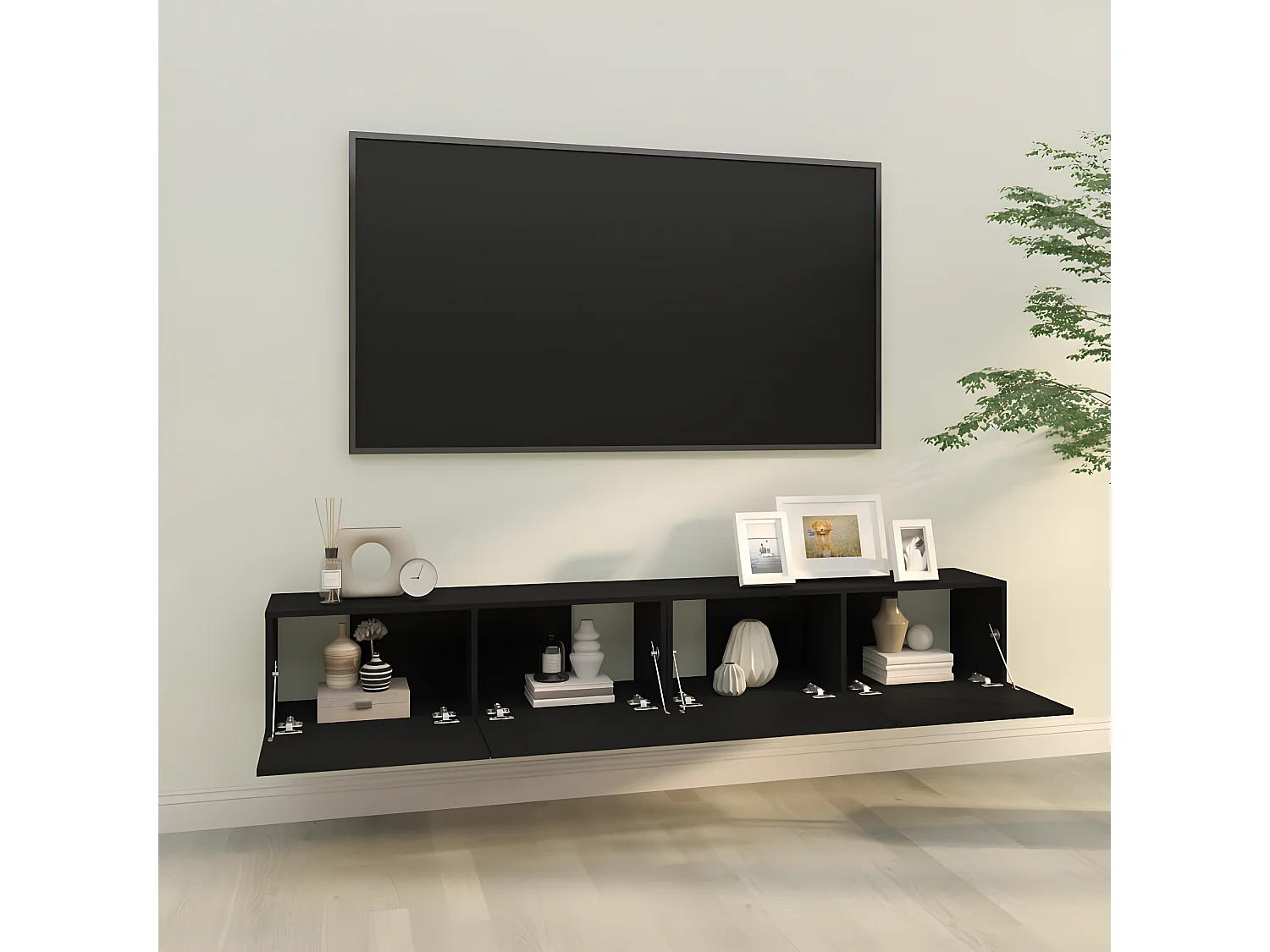 Móveis de TV p/ parede 2pcs 100x30x30cm derivados madeira preto PT976522