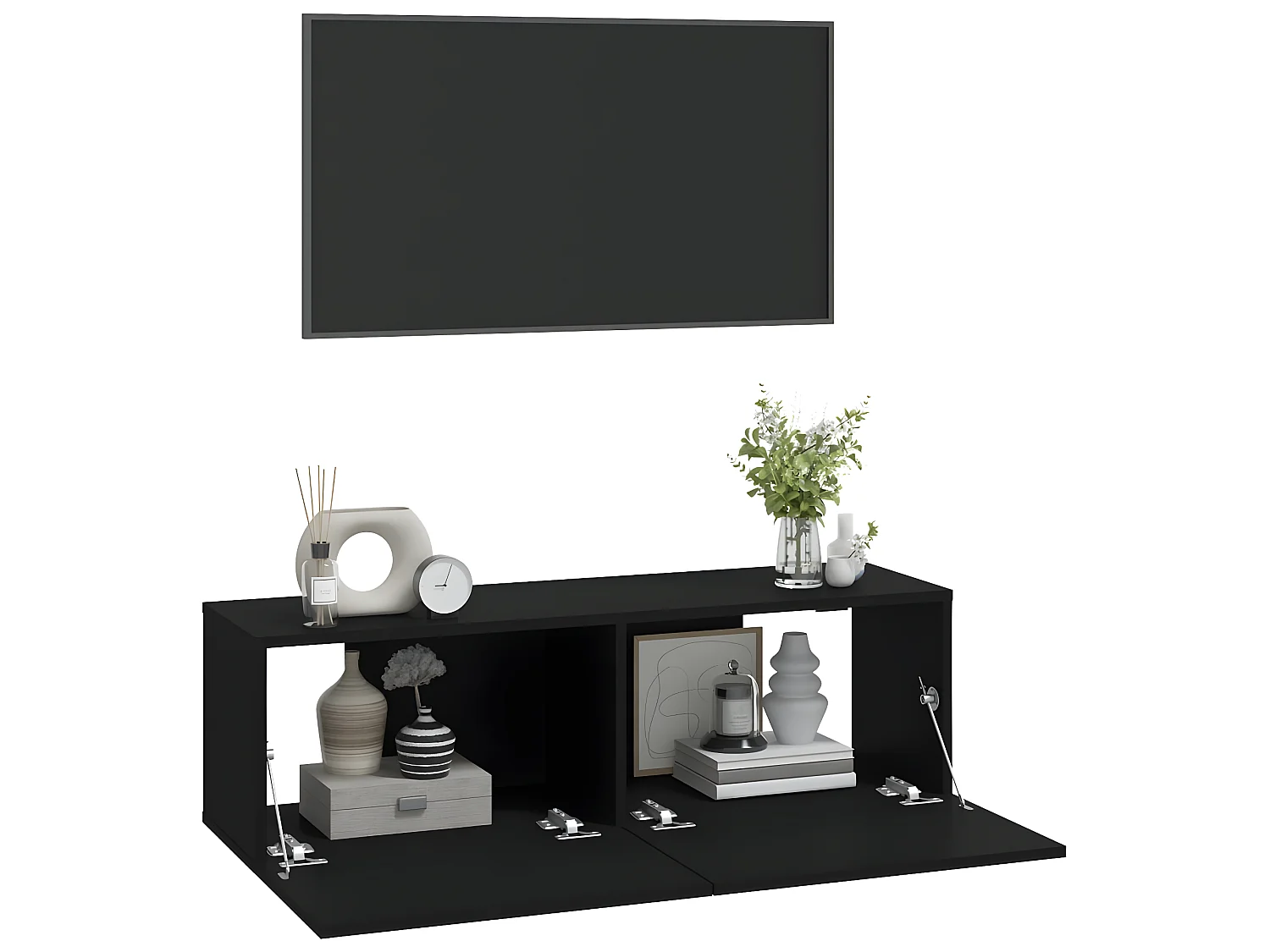 Móveis de TV p/ parede 2pcs 100x30x30cm derivados madeira preto PT976522