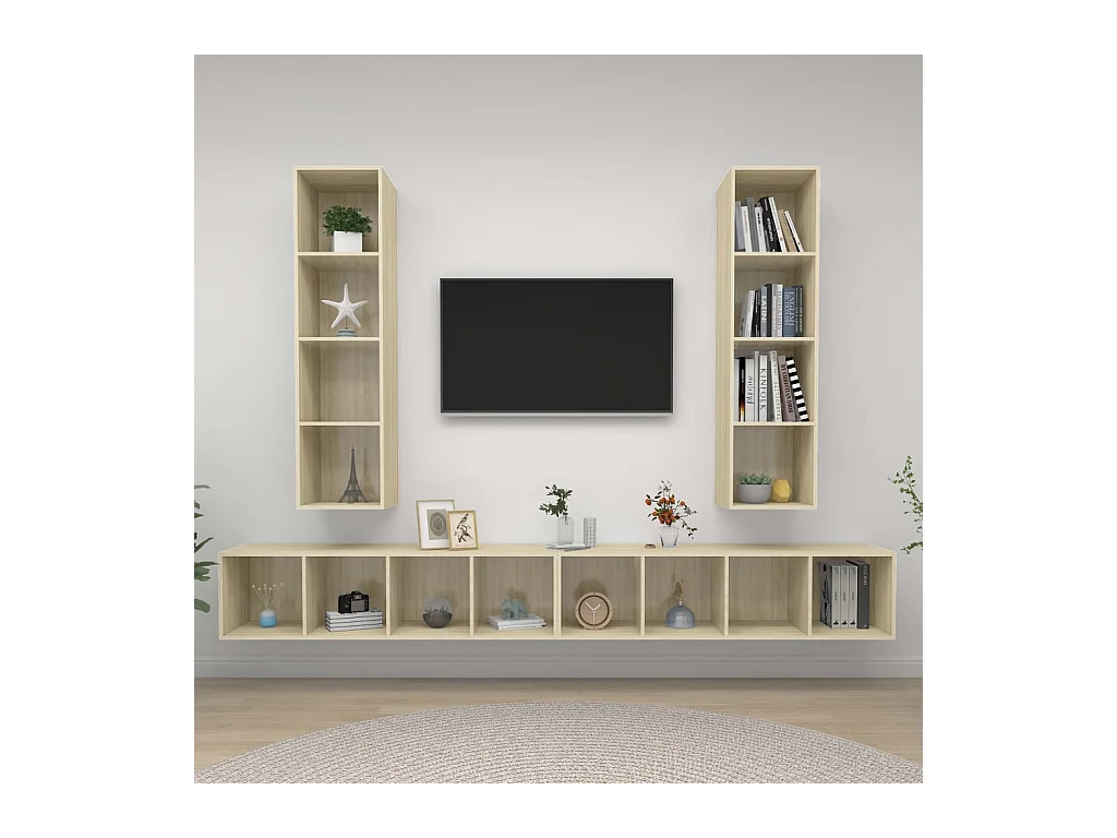 4 pcs Meubles TV suspendus Chêne sonoma Aggloméré LWW60939