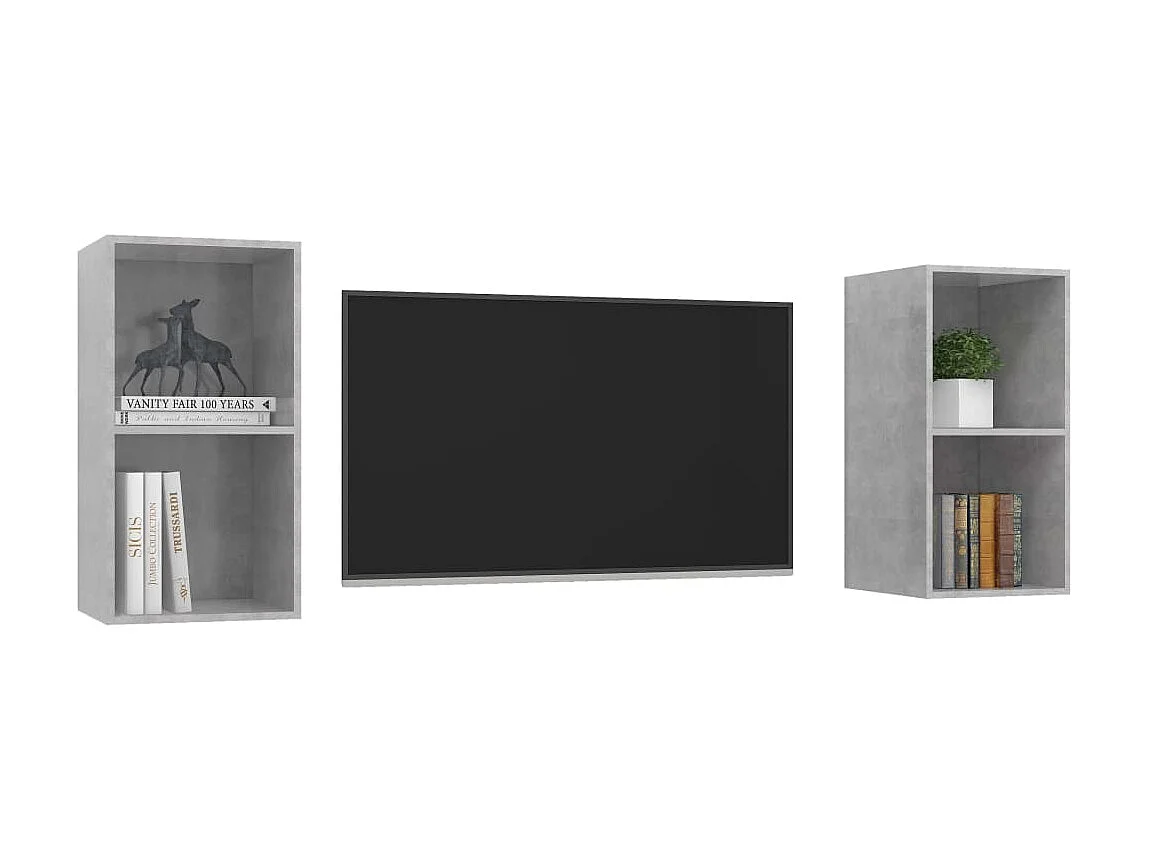 2 pcs Meubles TV suspendus Gris béton Aggloméré LWW68199