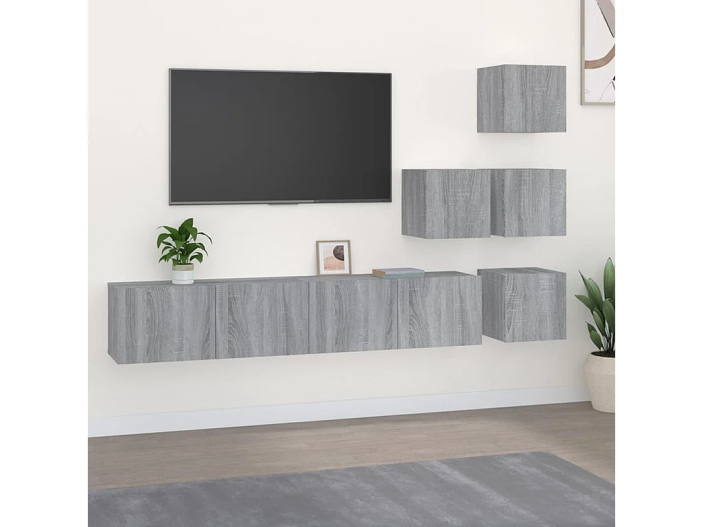 Mueble TV de pared madera contrachapada gris sonoma ES16826
