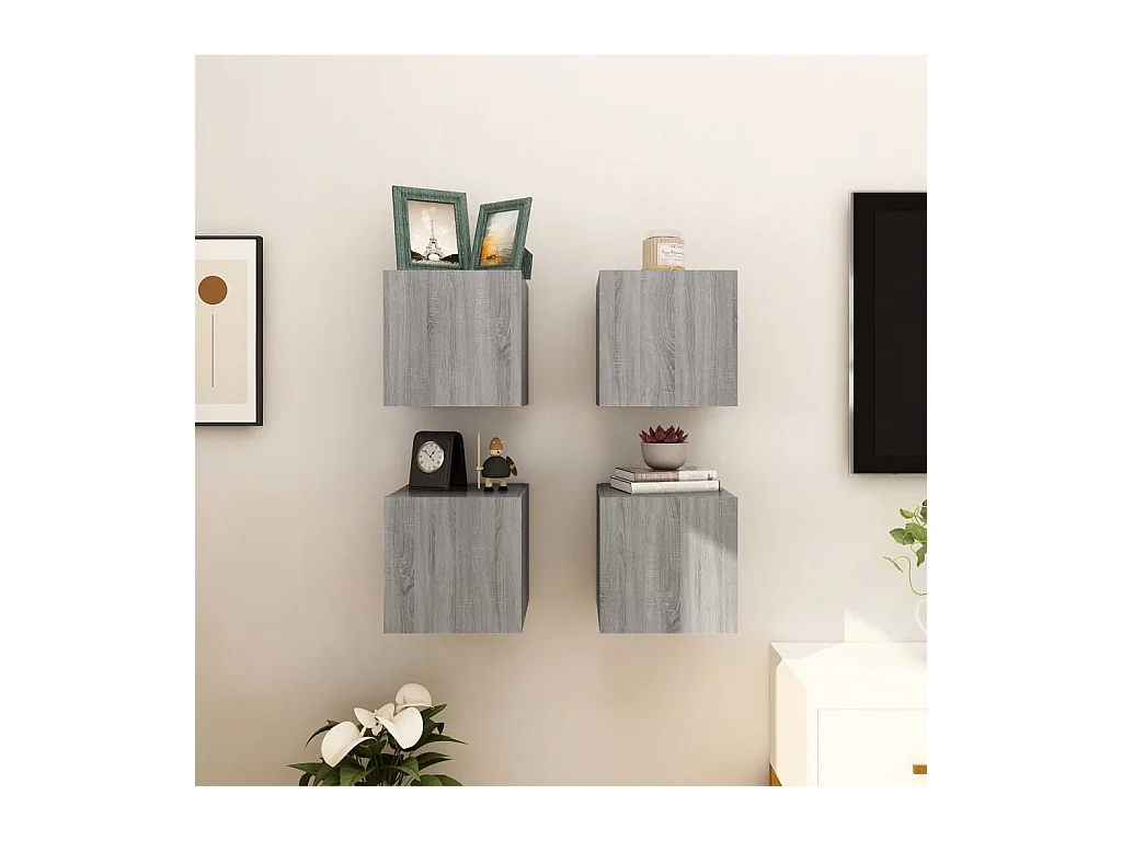 Tv-wandmeubelen 4 st 30,5x30x30 cm grijs sonoma eikenkleurig NL550549