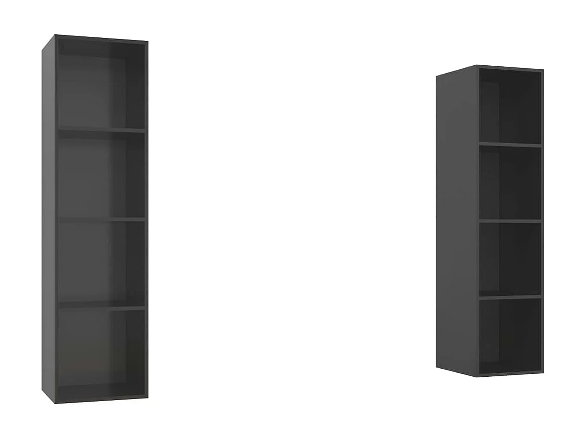 Armários de parede p/ TV 2pcs derivados madeira cinza brilhante PT153291