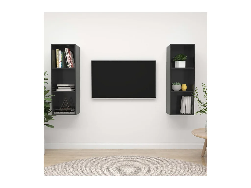 Tv-wandmeubelen 2 st bewerkt hout hoogglans grijs NL546073