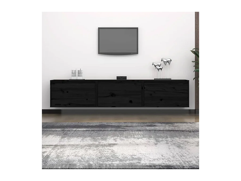 Meubles TV suspendu 3 pcs Noir Bois massif de pin BE66720