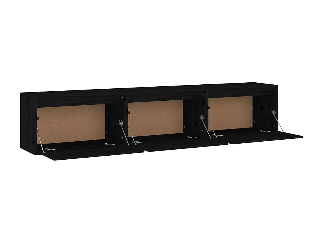 Meubles TV suspendu 3 pcs Noir Bois massif de pin BE66720