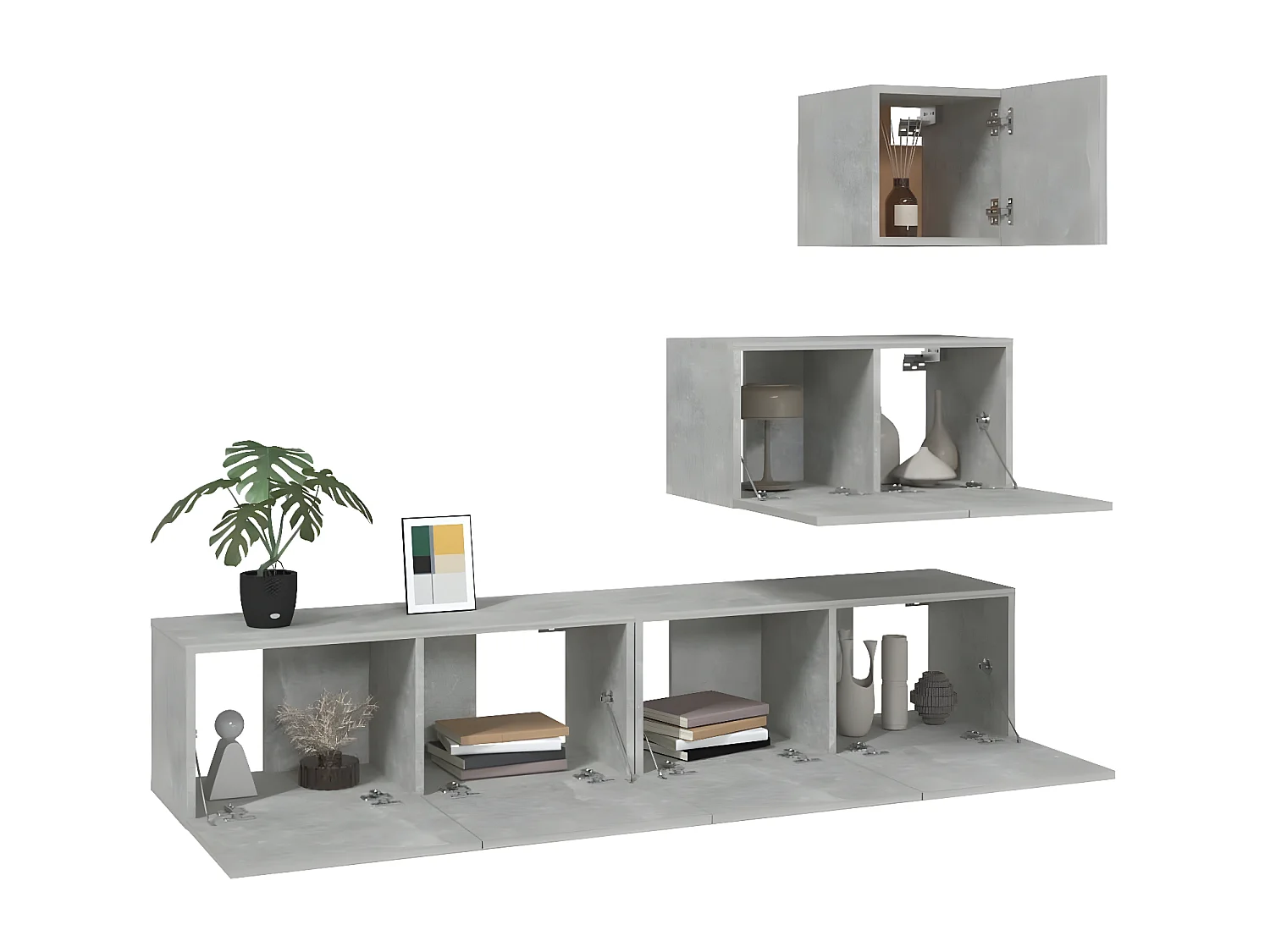 4-tlg. TV-Schrank-Set,TV-Möbel Betongrau Holzwerkstoff -gkd282115