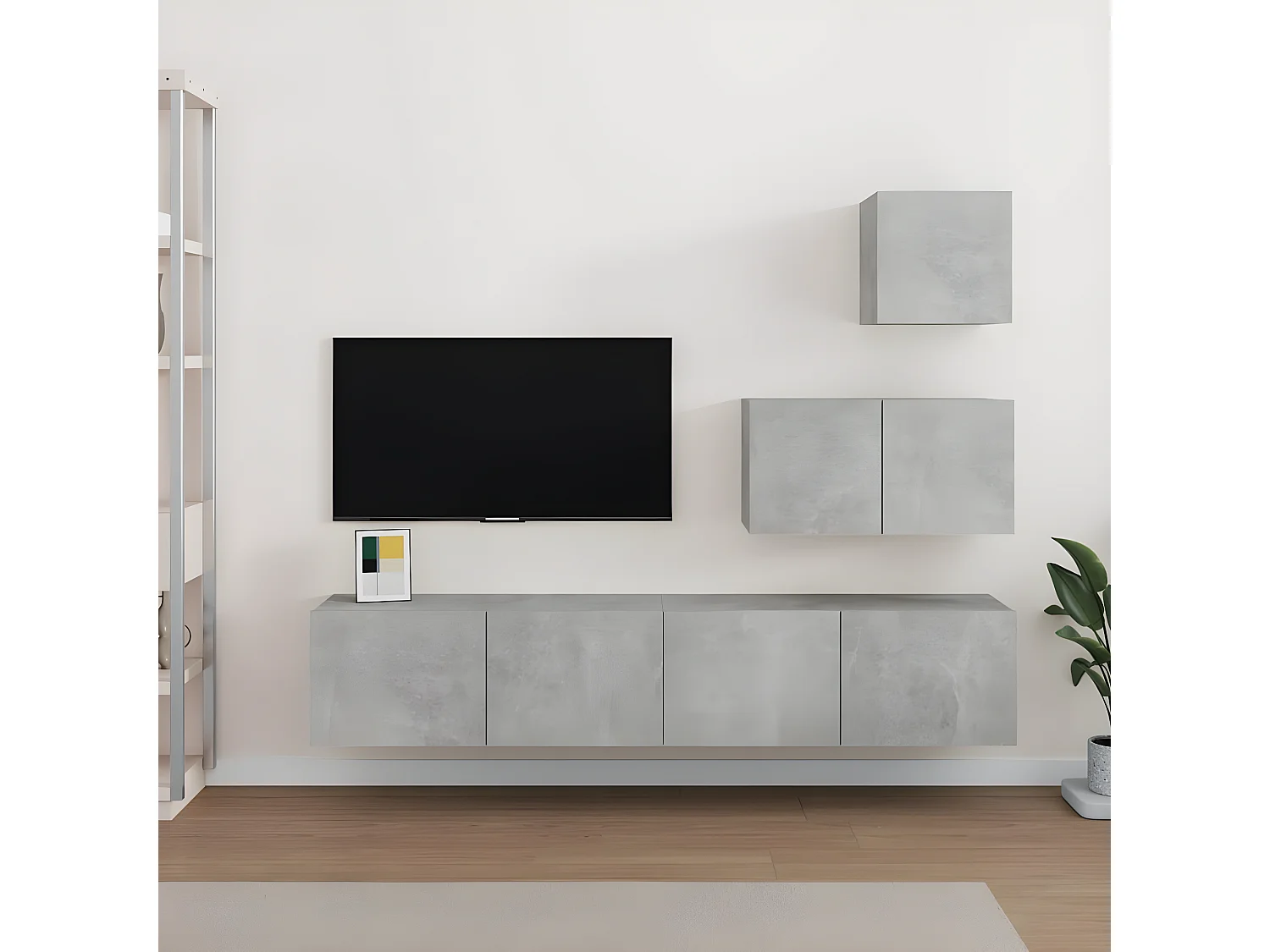 Meubles TV suspendus 4 pcs BEis béton Bois d'ingénierie BE92020