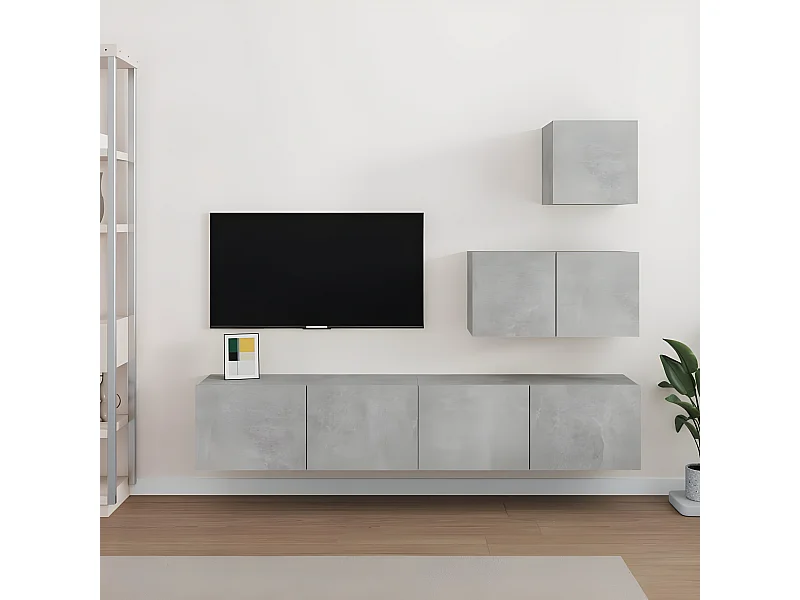 4-tlg. TV-Schrank-Set,TV-Möbel Betongrau Holzwerkstoff -gkd282115