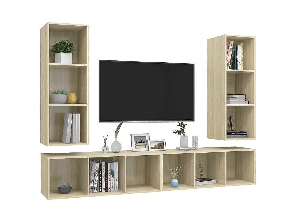 Armários de parede p/ TV 4pcs derivados madeira carvalho sonoma PT860651